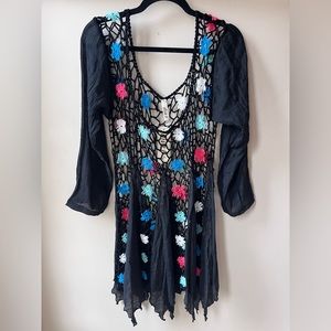 ,,NWT Diva D Boutique Crocheted Floral Embellished 3/4 Sleeve Coverup Dress XL